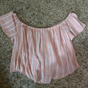 Forever 21 Blush Pink Striped Off-Shoulder Blouse